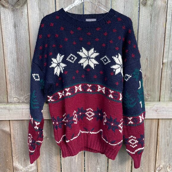 Vintage Sweater Wool Lord and Taylor 100% Wool Pure Hand Knit Pullover Crew XL - Picture 1 of 9
